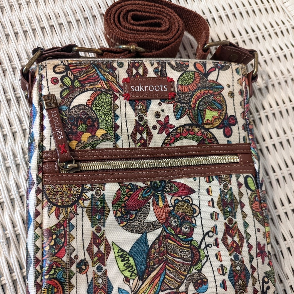 Sakroots Owl Peace Crossbody Purse with Owl Floral Print - Adjustable Strap